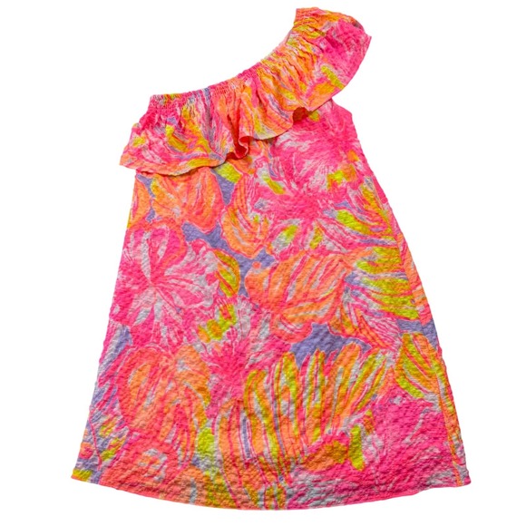 Lilly Pulitzer Size S One Shoulder Emmeline Seersucker Dress in Sun Splashed - Picture 2 of 7